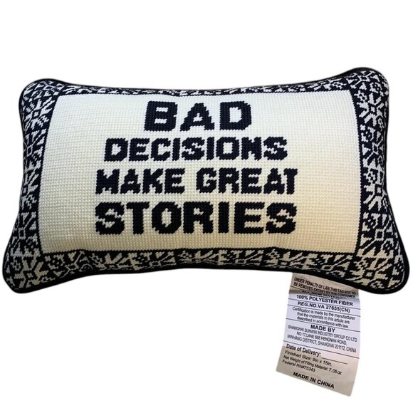 Viral Tik Tok "Bad Decisions Make Great Stories" Hooked Pillow NWT - Picture 1 of 6